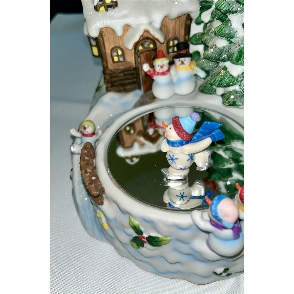 Home Interiors Musical Lighted Winter Scene Skating Snowman Figurine Works Great